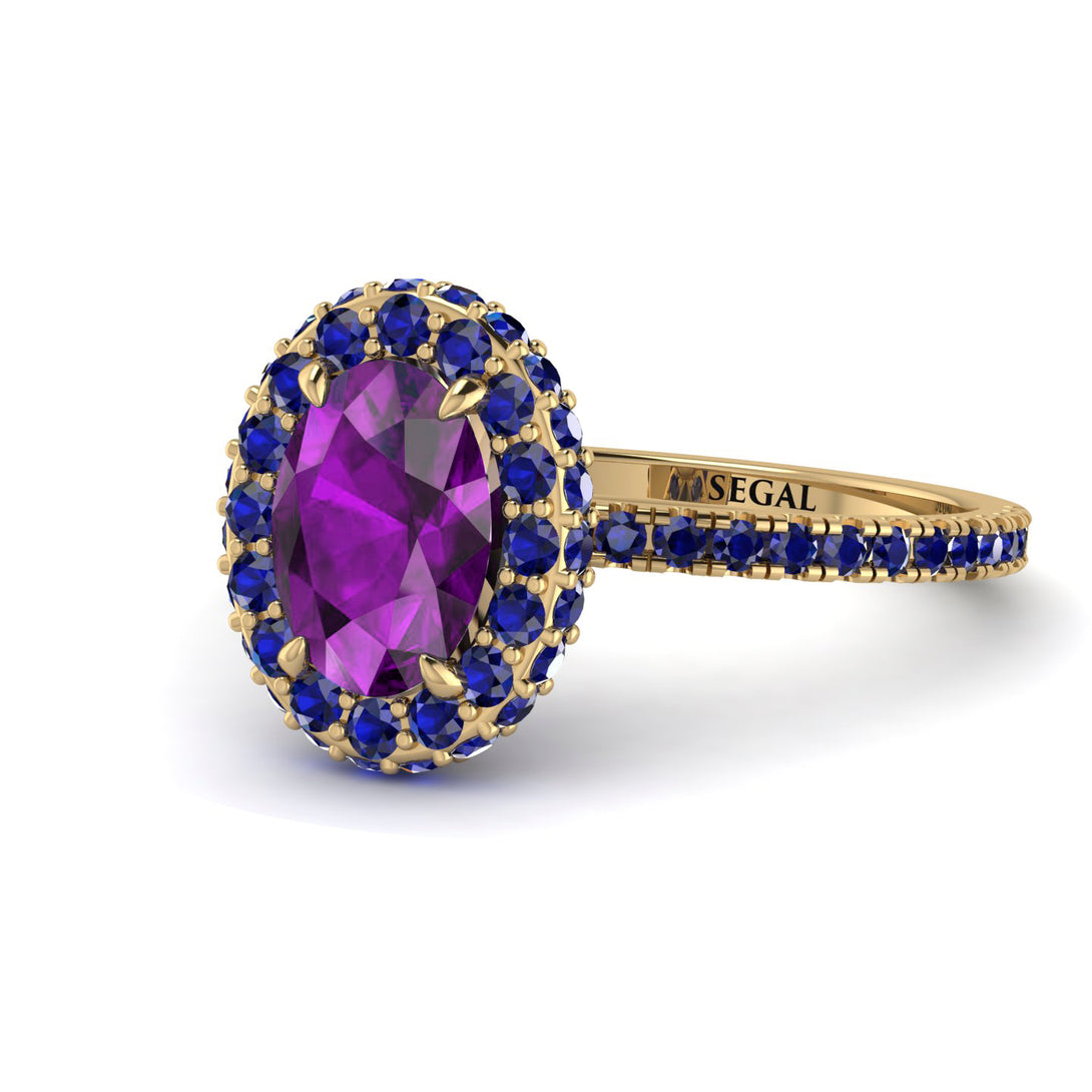 Oval Amethyst Halo Hidden Sapphires Ring - Amy No. 313