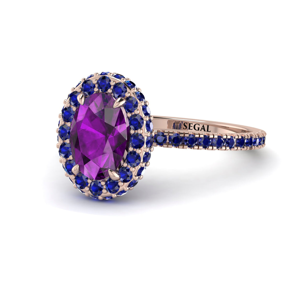Oval Amethyst Halo Hidden Sapphires Ring - Amy No. 314