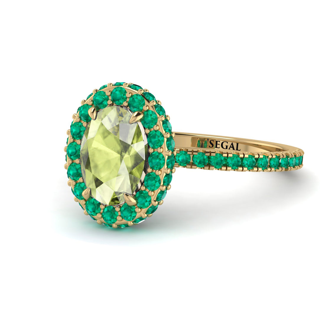 Oval Peridot Halo Hidden Emeralds Ring - Amy No. 704