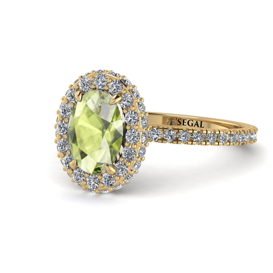 Oval Peridot Halo Hidden Diamonds Ring - Amy No. 701