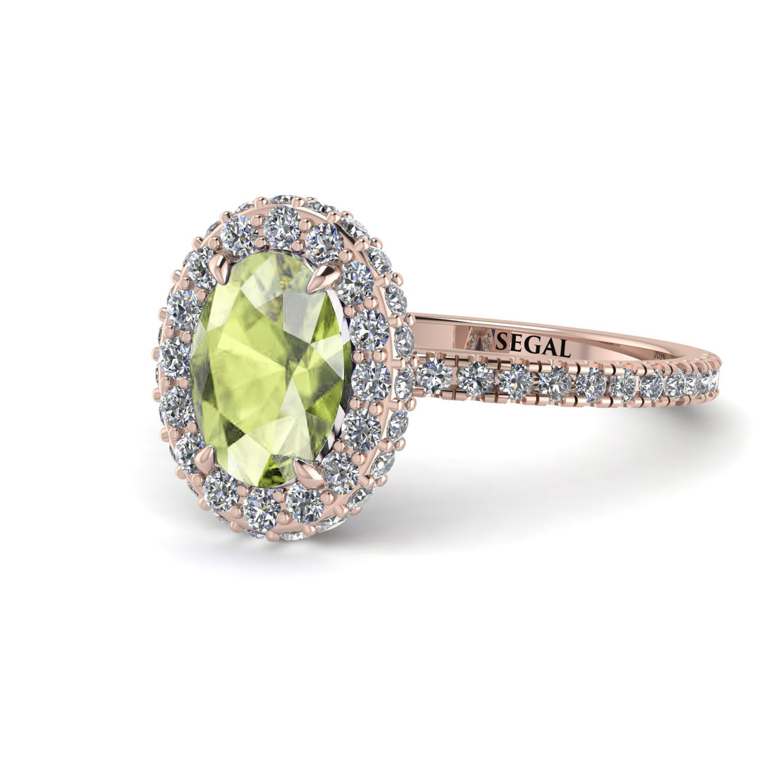 Oval Peridot Halo Hidden Diamonds Ring - Amy No. 702
