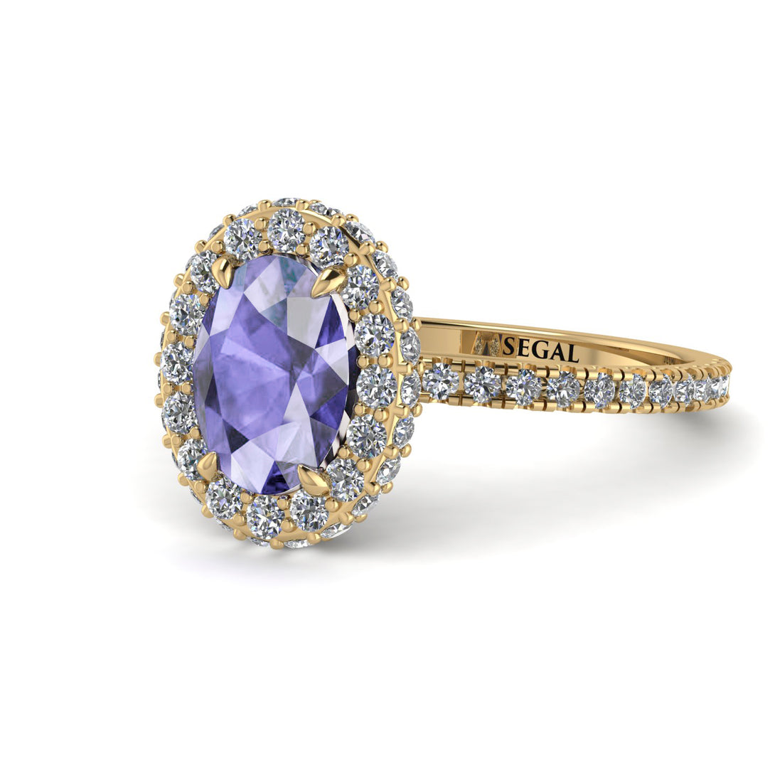 Oval Tanzanite Halo Hidden Diamonds Ring - Amy No. 201