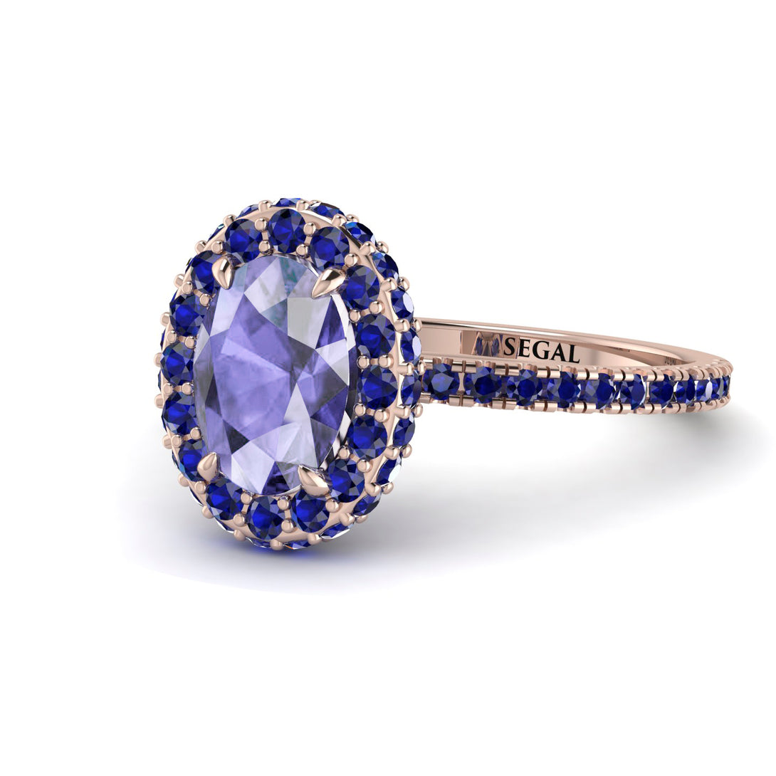 Oval Tanzanite Halo Hidden Sapphires Ring - Amy No. 214