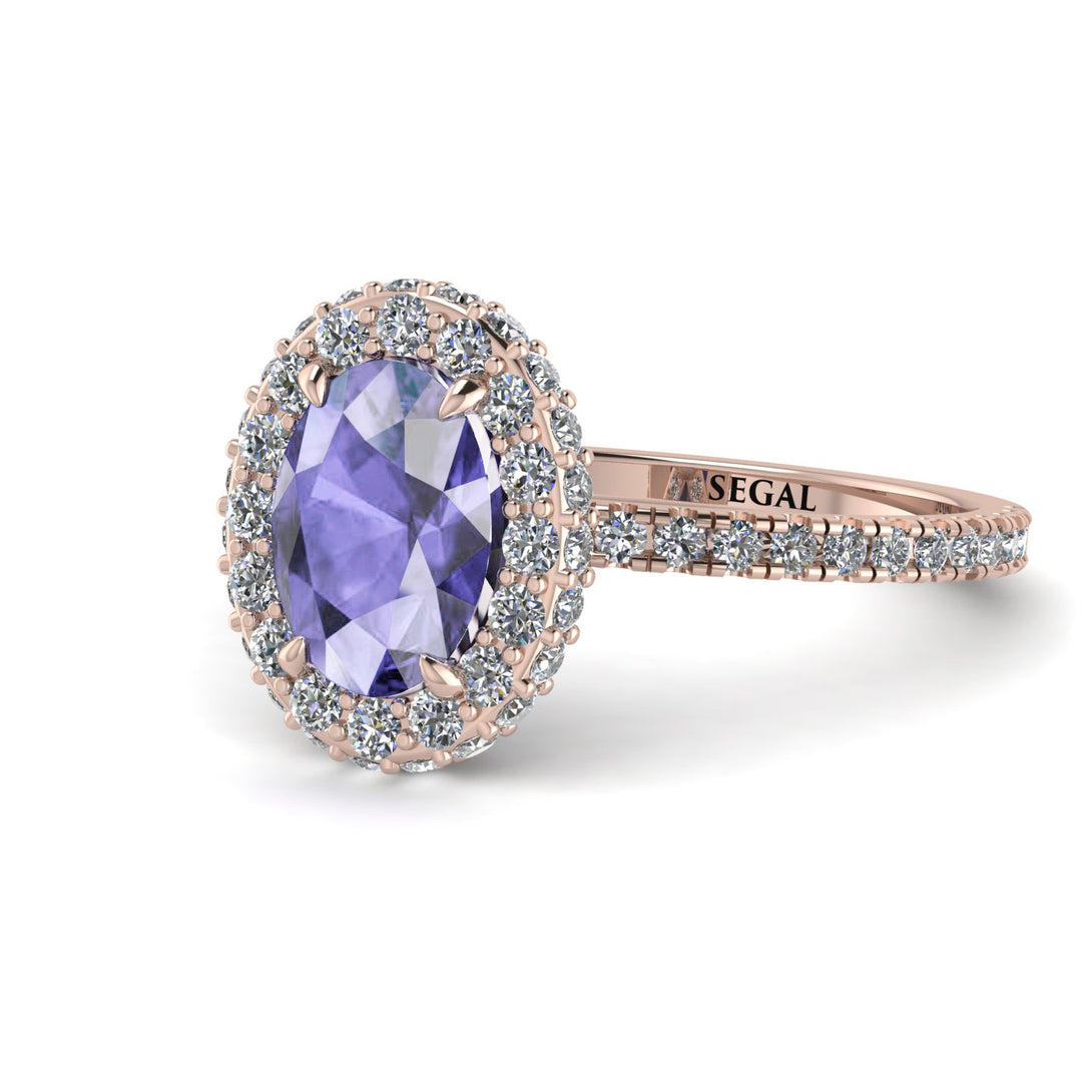 Oval Tanzanite Halo Hidden Diamonds Ring - Amy No. 202