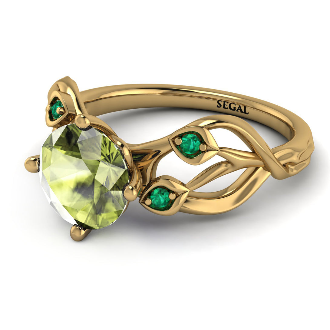 Peridot Blossom 14K Golden Nature Inspired Engagement Ring - Haley No. 704