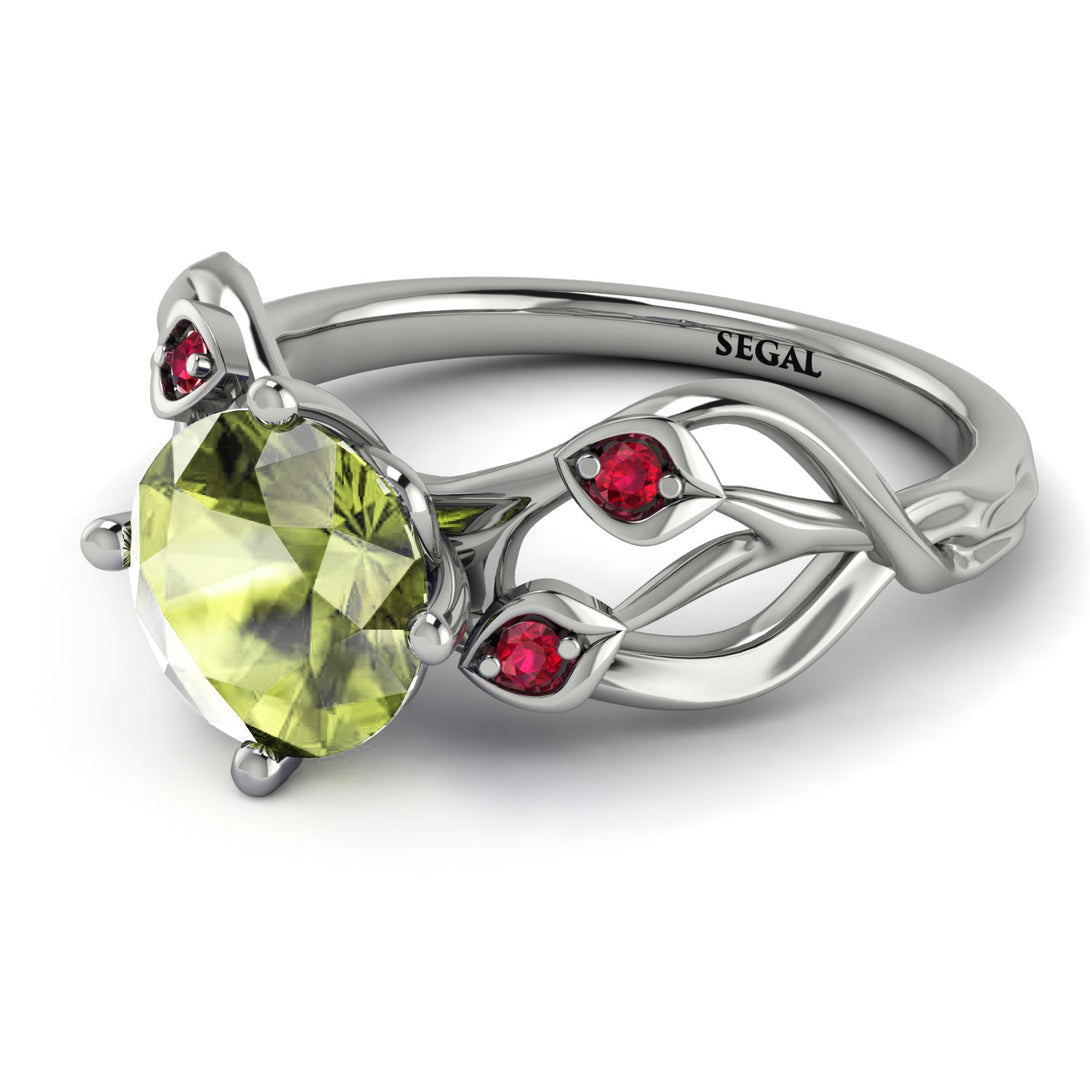 Peridot Blossom 14K Golden Nature Inspired Engagement Ring - Haley No. 712