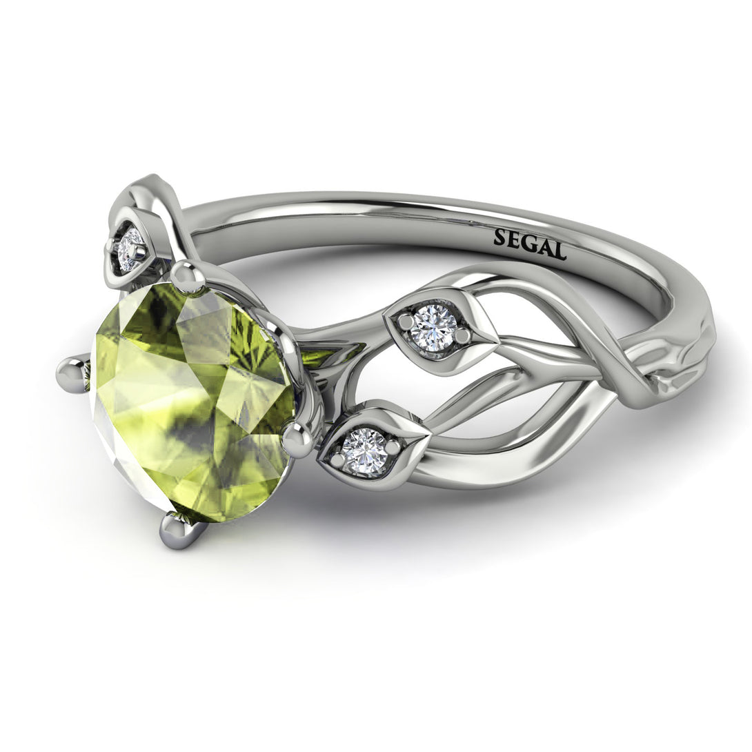 Peridot Blossom 14K Golden Nature Inspired Engagement Ring - Haley No. 703