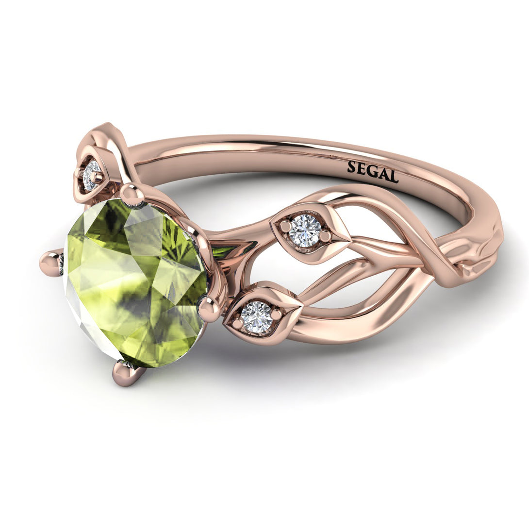 Peridot Blossom 14K Golden Nature Inspired Engagement Ring - Haley No. 702