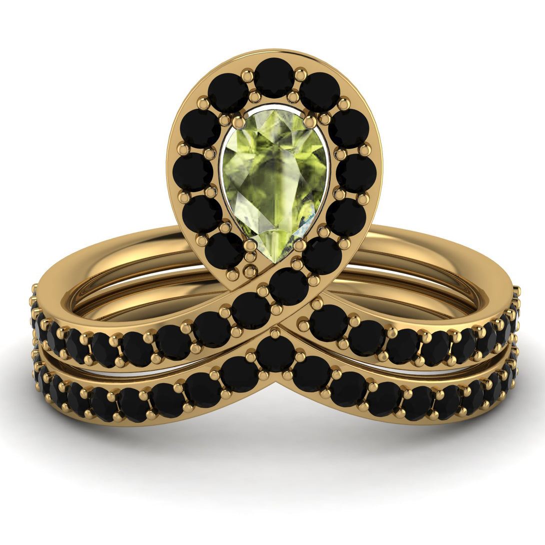 Peridot Pear Shape Stacking Bridal Set - Emilia No. 707