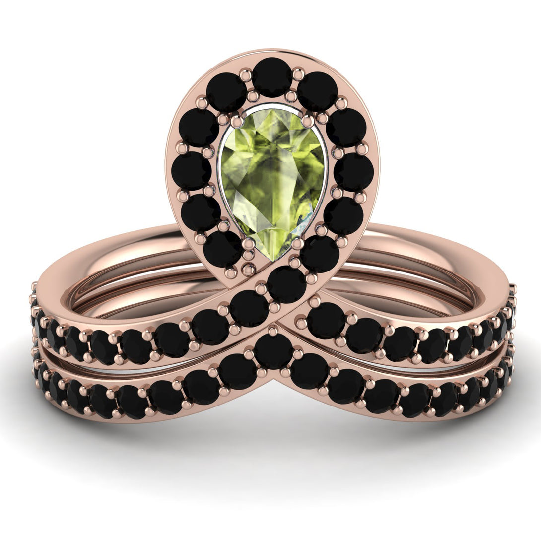 Peridot Pear Shape Stacking Bridal Set - Emilia No. 708