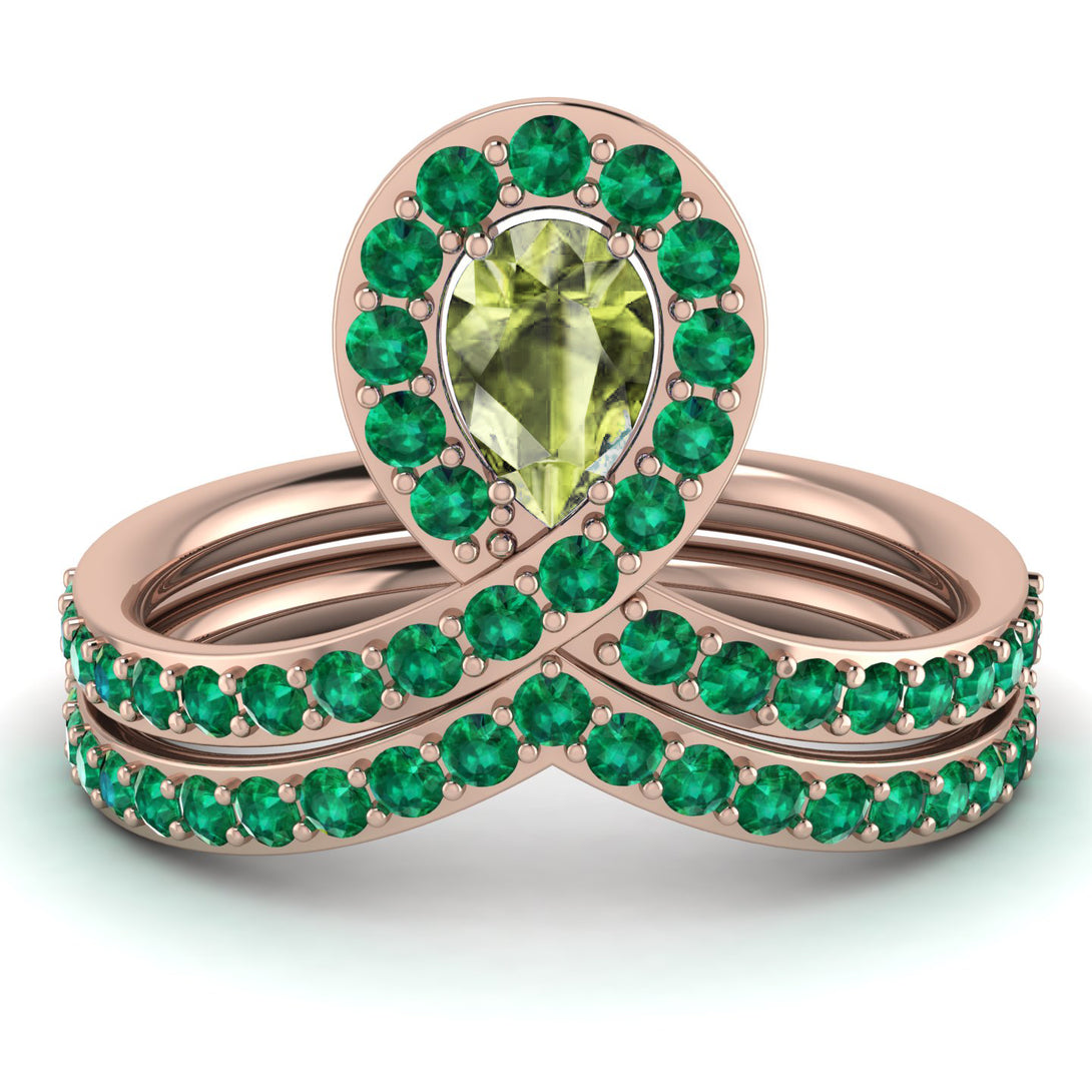 Peridot Pear Shape Stacking Bridal Set - Emilia No. 705