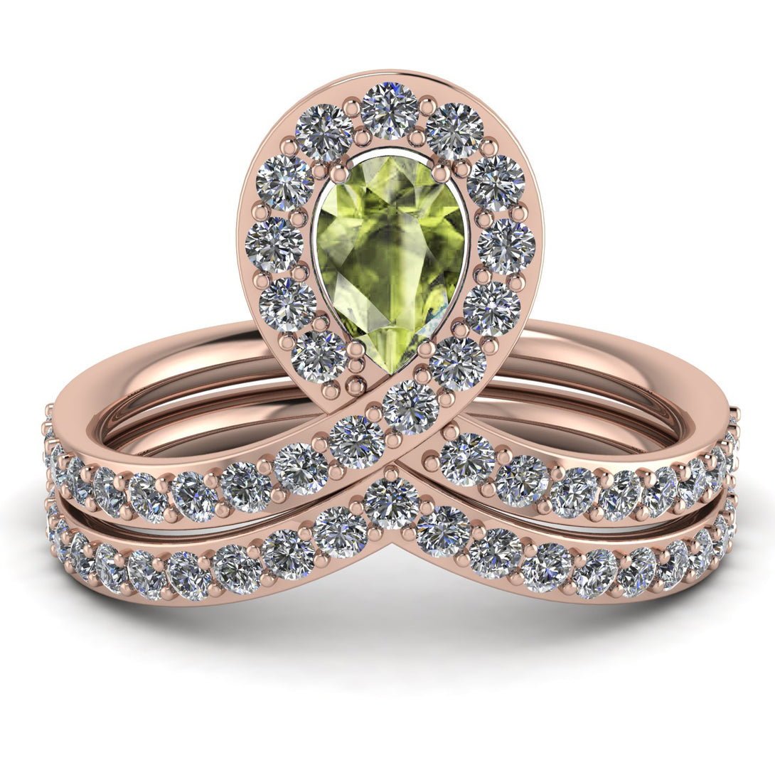 Peridot Pear Shape Stacking Bridal Set - Emilia No. 702