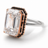 Two Tones Halo Emerald Cut Diamond Ring With Hidden Black Diamonds - Rowan No. 82