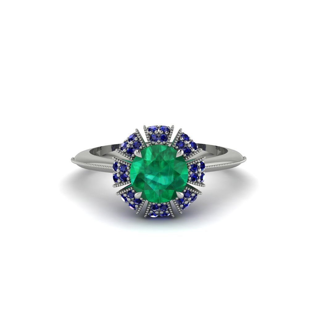 Sapphire Crown Halo Engagement Ring - Annie No. 66