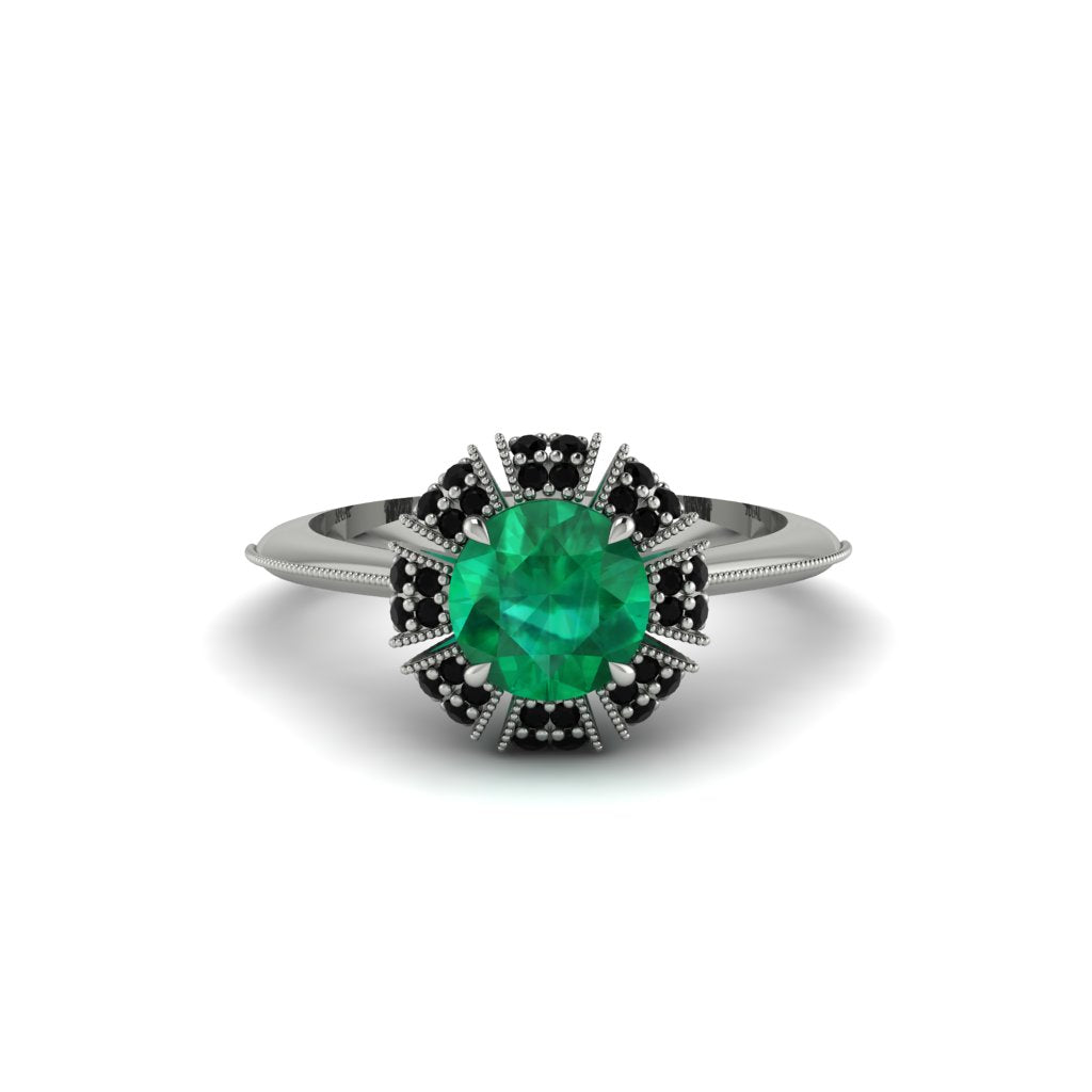 Black Diamond Crown Halo Engagement Ring - Annie No. 36