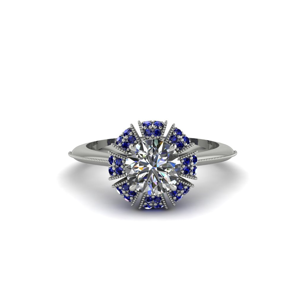 Sapphire Crown Halo Engagement Ring - Annie No. 63