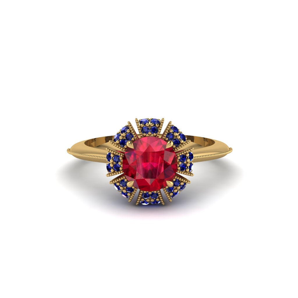 Sapphire Crown Halo Engagement Ring - Annie No. 70