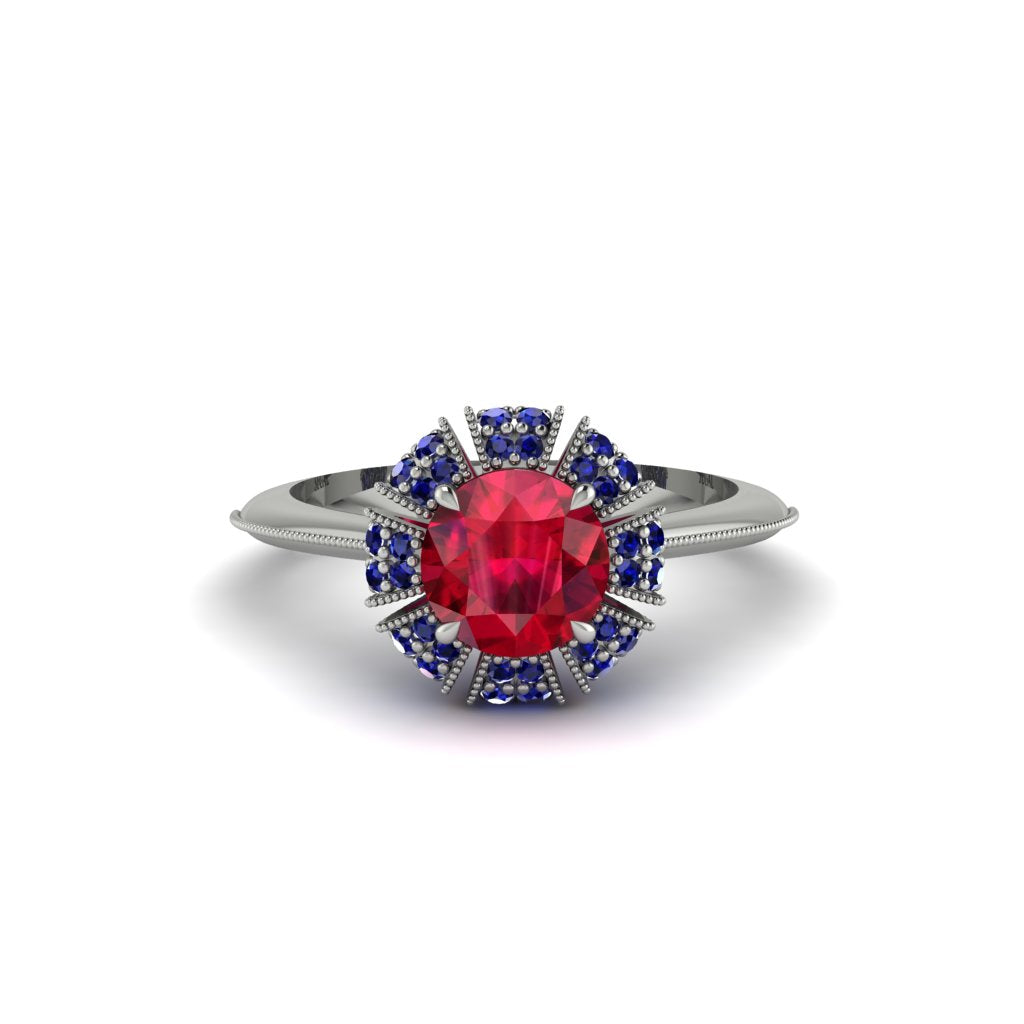 Sapphire Crown Halo Engagement Ring - Annie No. 72