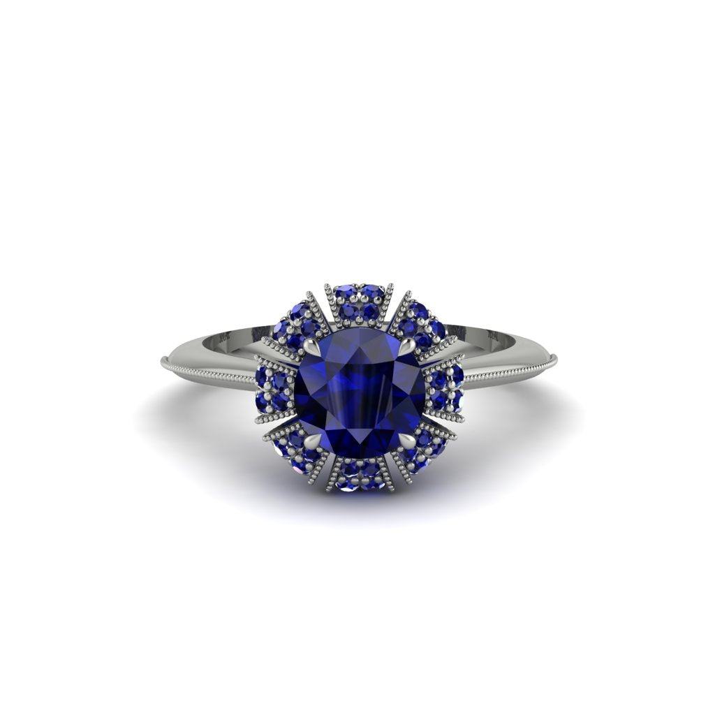 Sapphire Crown Halo Engagement Ring - Annie No. 75