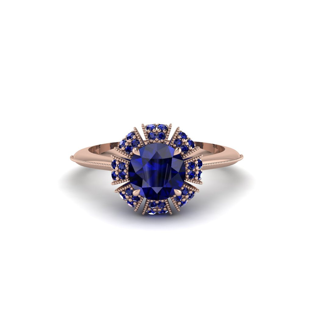 Sapphire Crown Halo Engagement Ring - Annie No. 74