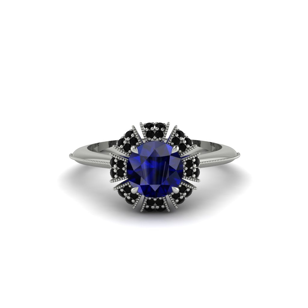 Black Diamond Crown Halo Engagement Ring - Annie No. 45