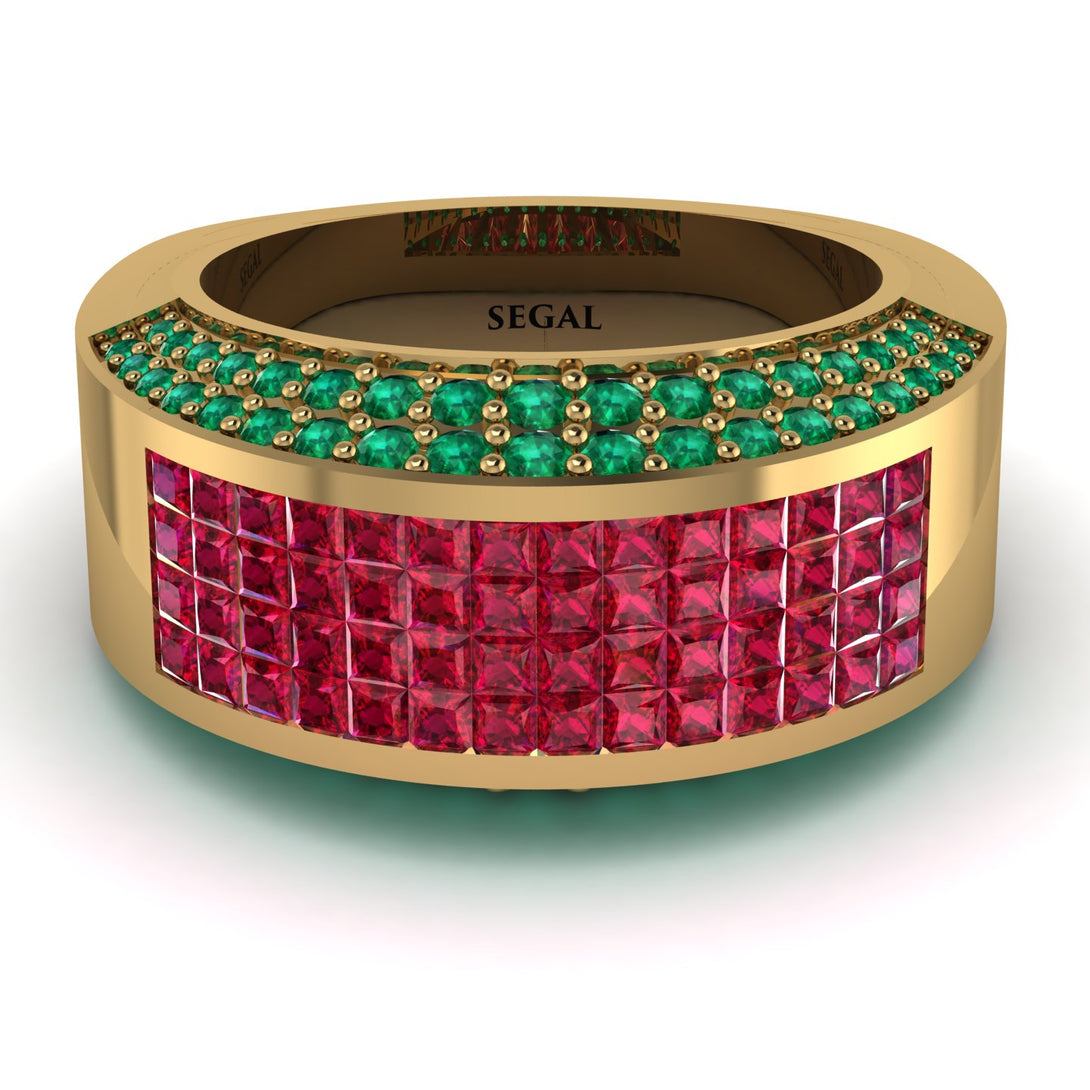 Ruby Cluster Wide Fancy Wedding Band - Kyla No. 25