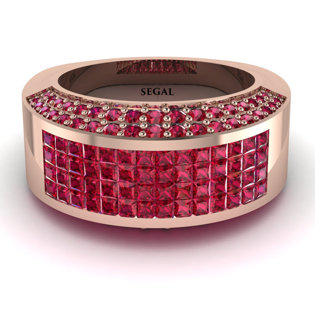 Ruby Cluster Wide Fancy Wedding Band - Kyla No. 56