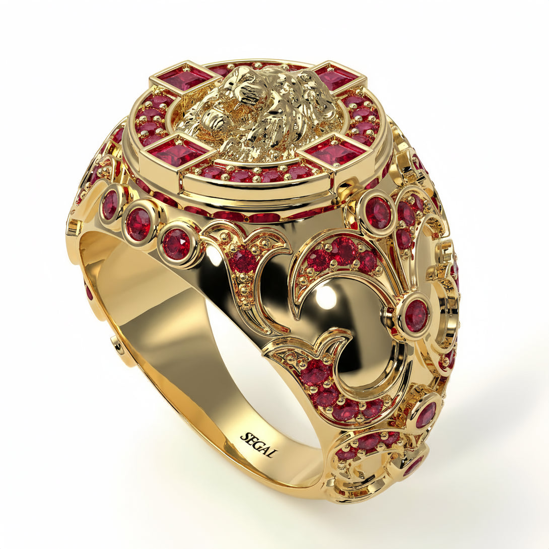 Ruby Royal Lion Men Signet Ring - Terry No. 10