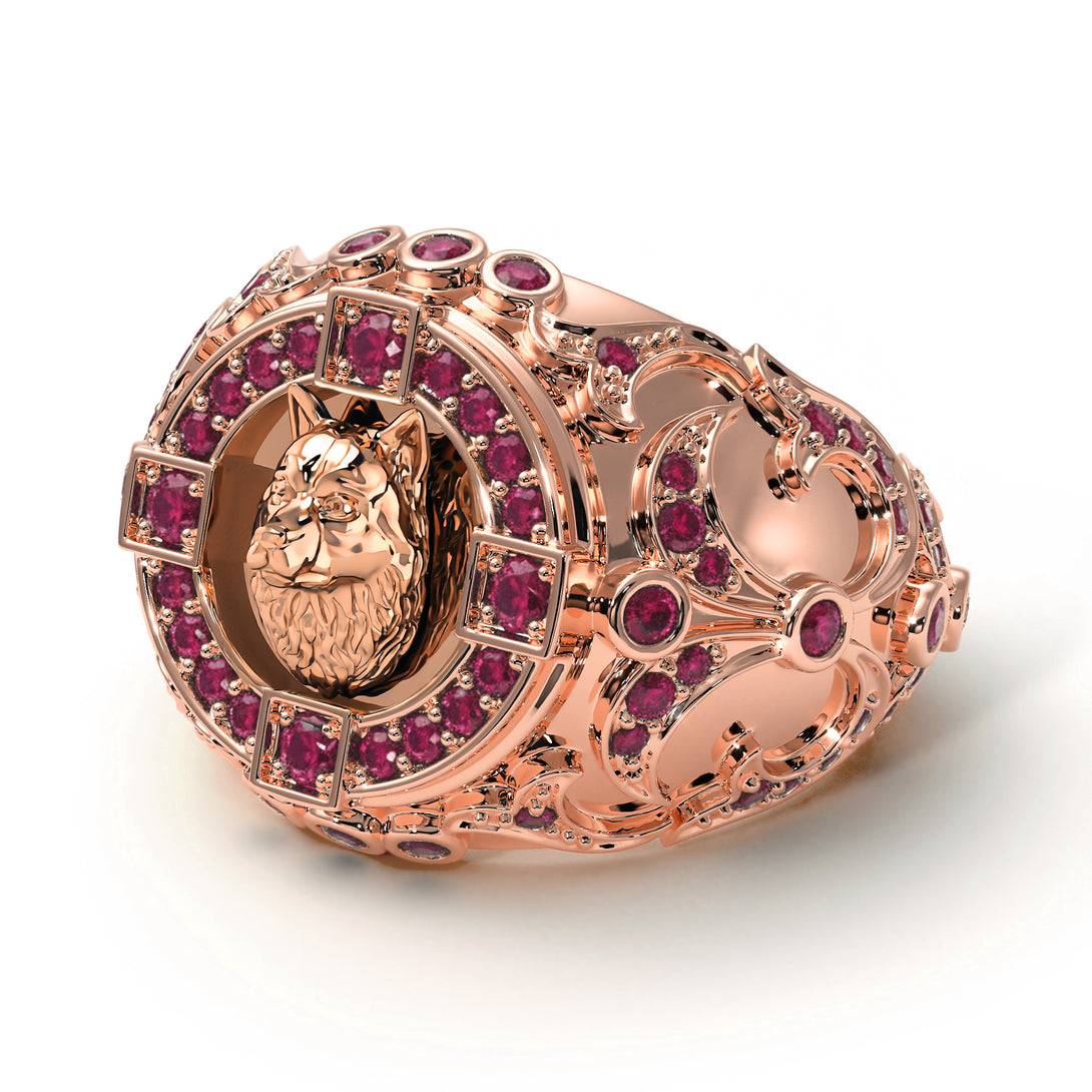 Ruby Wolf Gold Men's Fashion Ring - Eli No. 11
