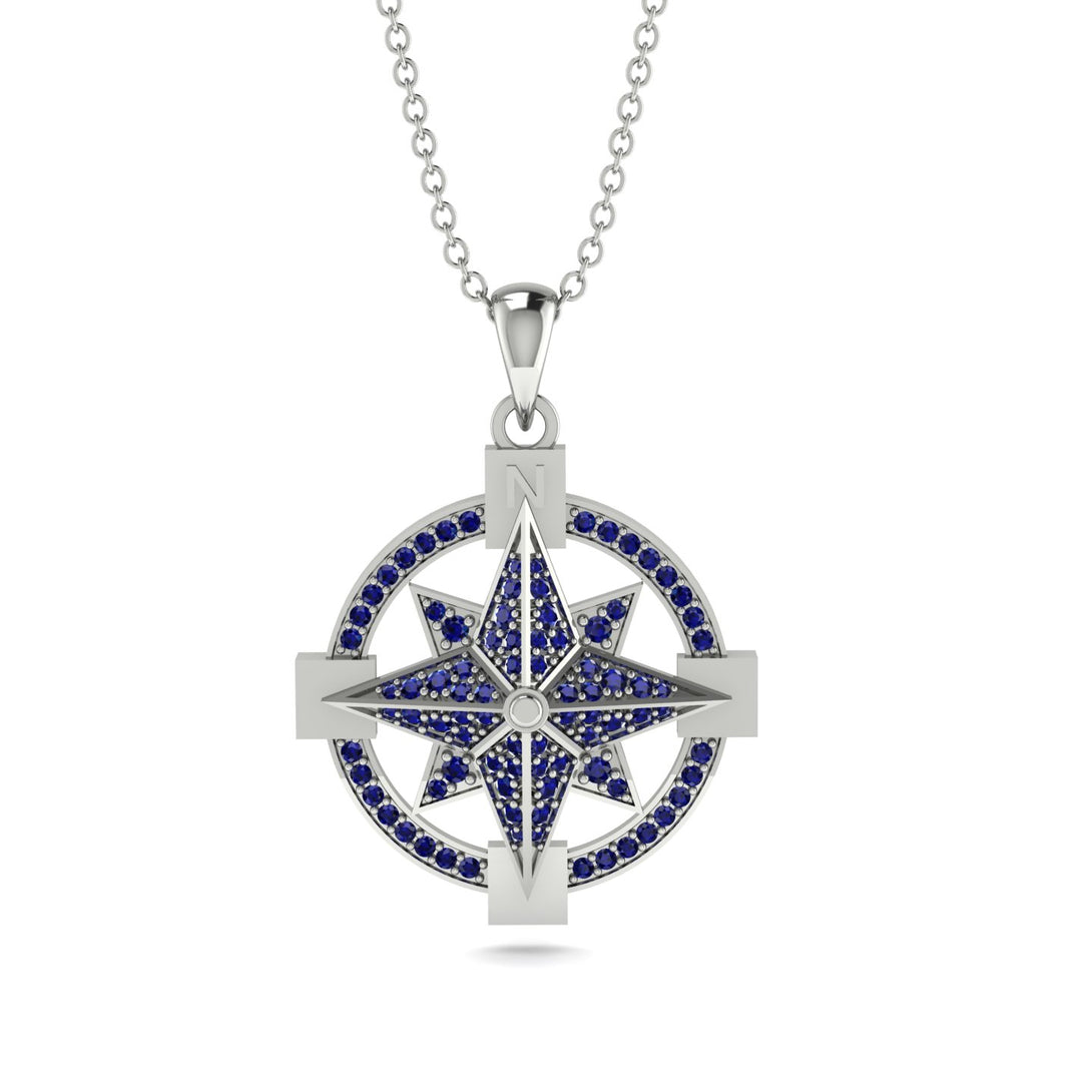 Sapphire-Encrusted Compass Charm Necklace - Celeste No. 15