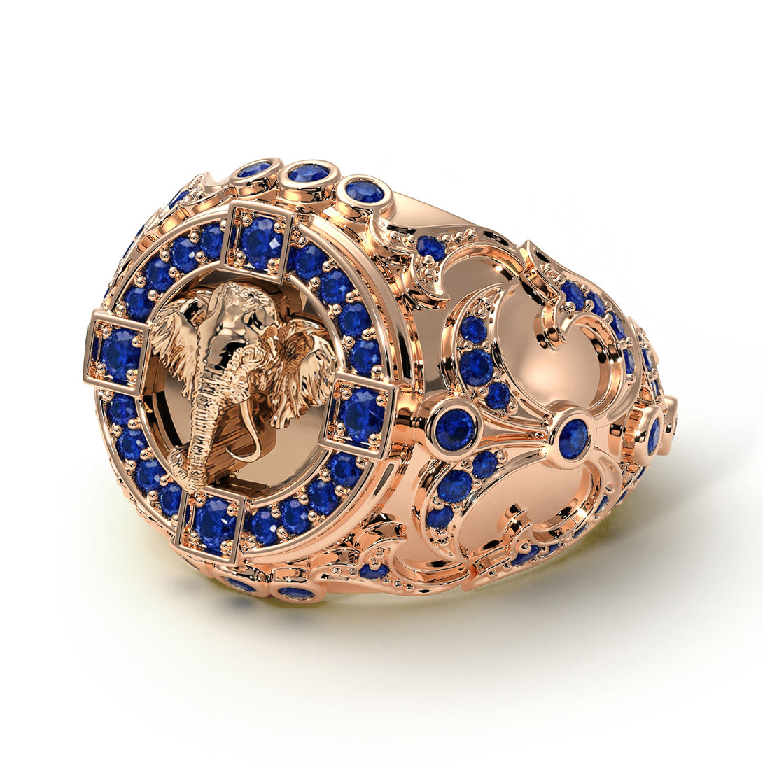 Sapphire Bespoke Elephant Men’s Fashion Ring  - Charles No. 14