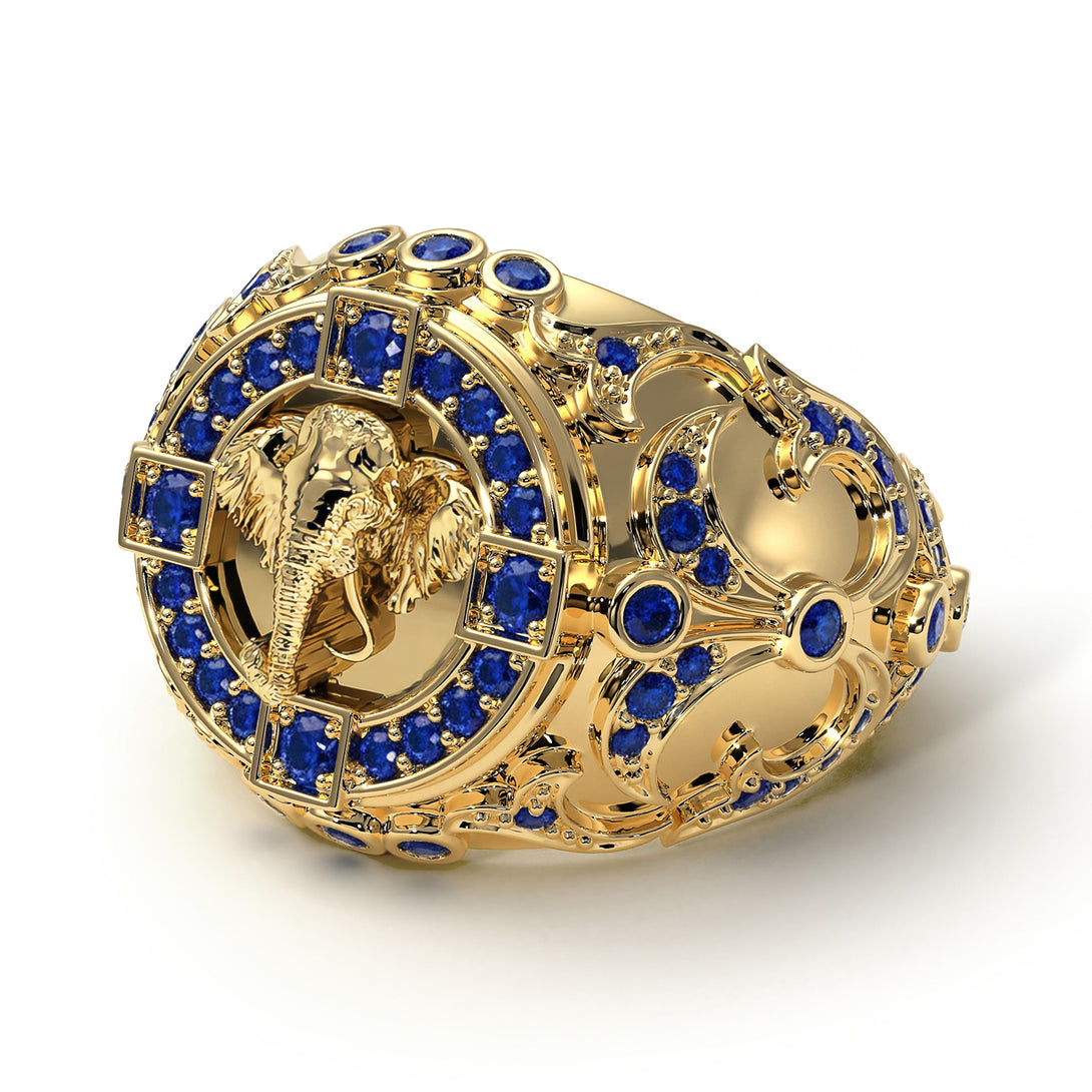 Sapphire Bespoke Elephant Men’s Fashion Ring  - Charles No. 13