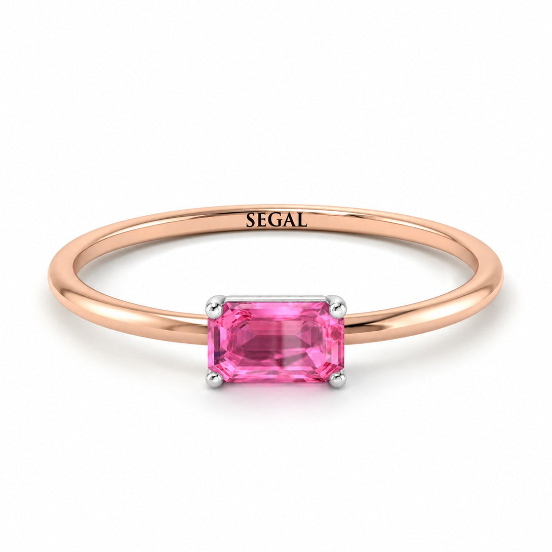 Two Tones Minimalist Emerald Cut Pink Moissanite Ring - Isla No. 83