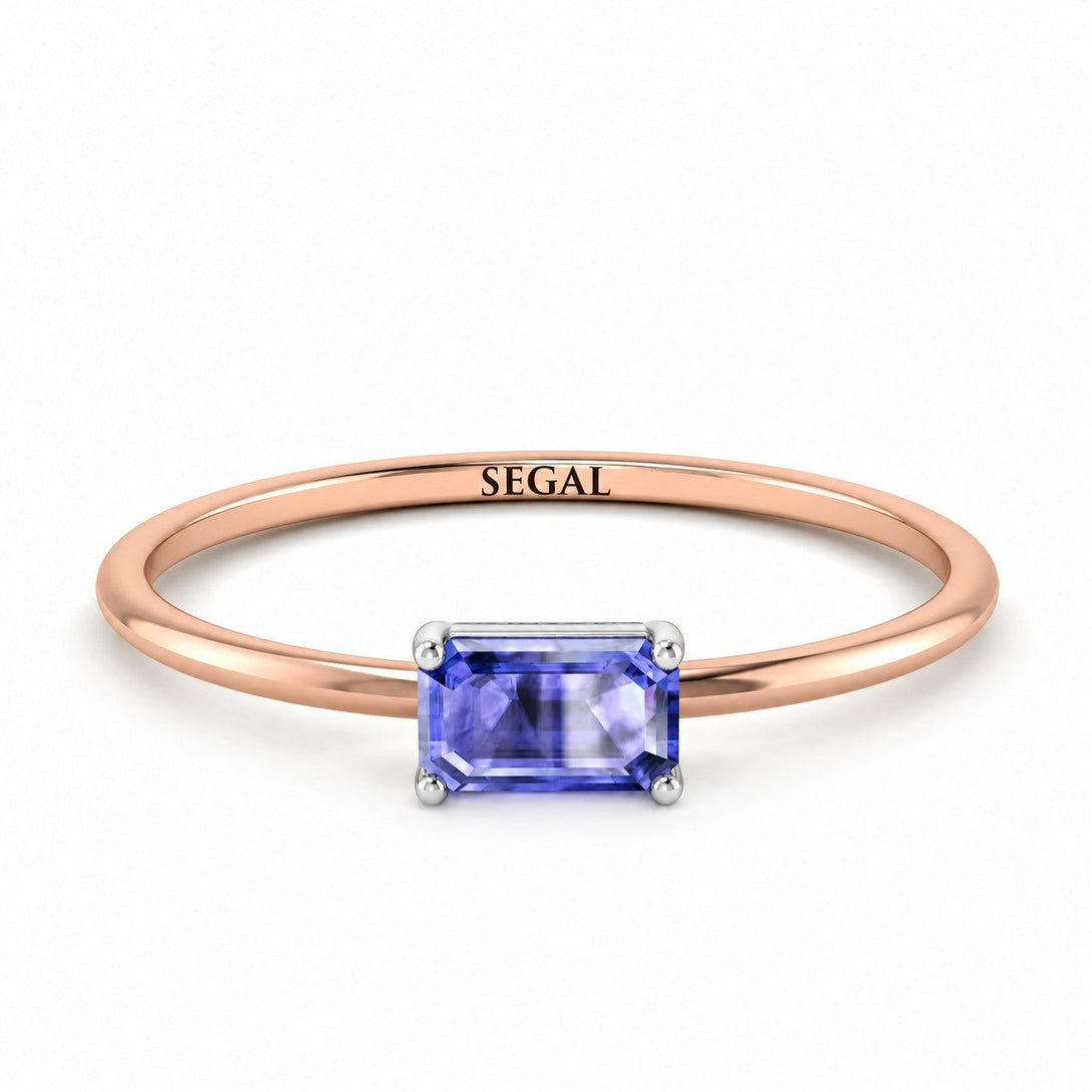 Two Tones Minimalist Emerald Cut Tanzanite Ring - Isla No. 82
