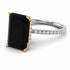 Two Tones Hidden Halo Emerald Cut Black Diamond Engagement Ring - Melodi No. 82