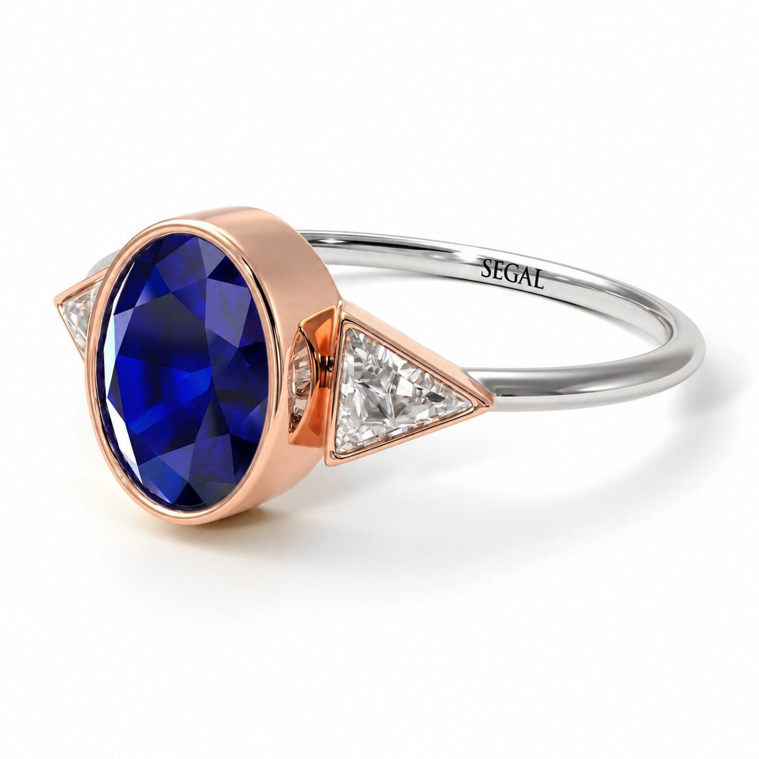 Two Tones Geometrical Bezel Sapphire Ring - Trinity No. 86