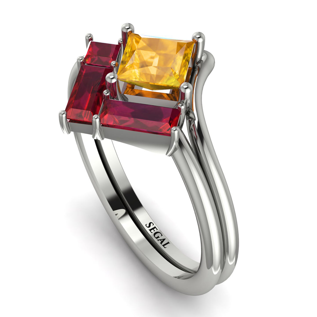 Stacking Princess Yellow Diamond Ring - Elise No. 1012