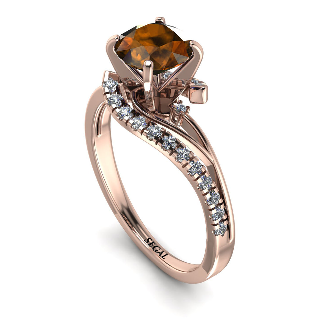 Twist Shank Brown Diamond Engagement Ring - Maria No. 1102