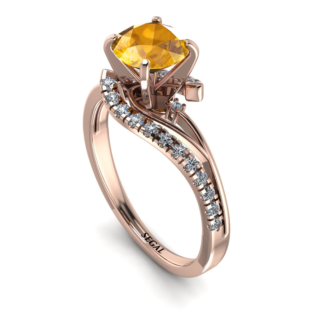 Twist Shank Yellow Diamond Engagement Ring - Maria No. 1002