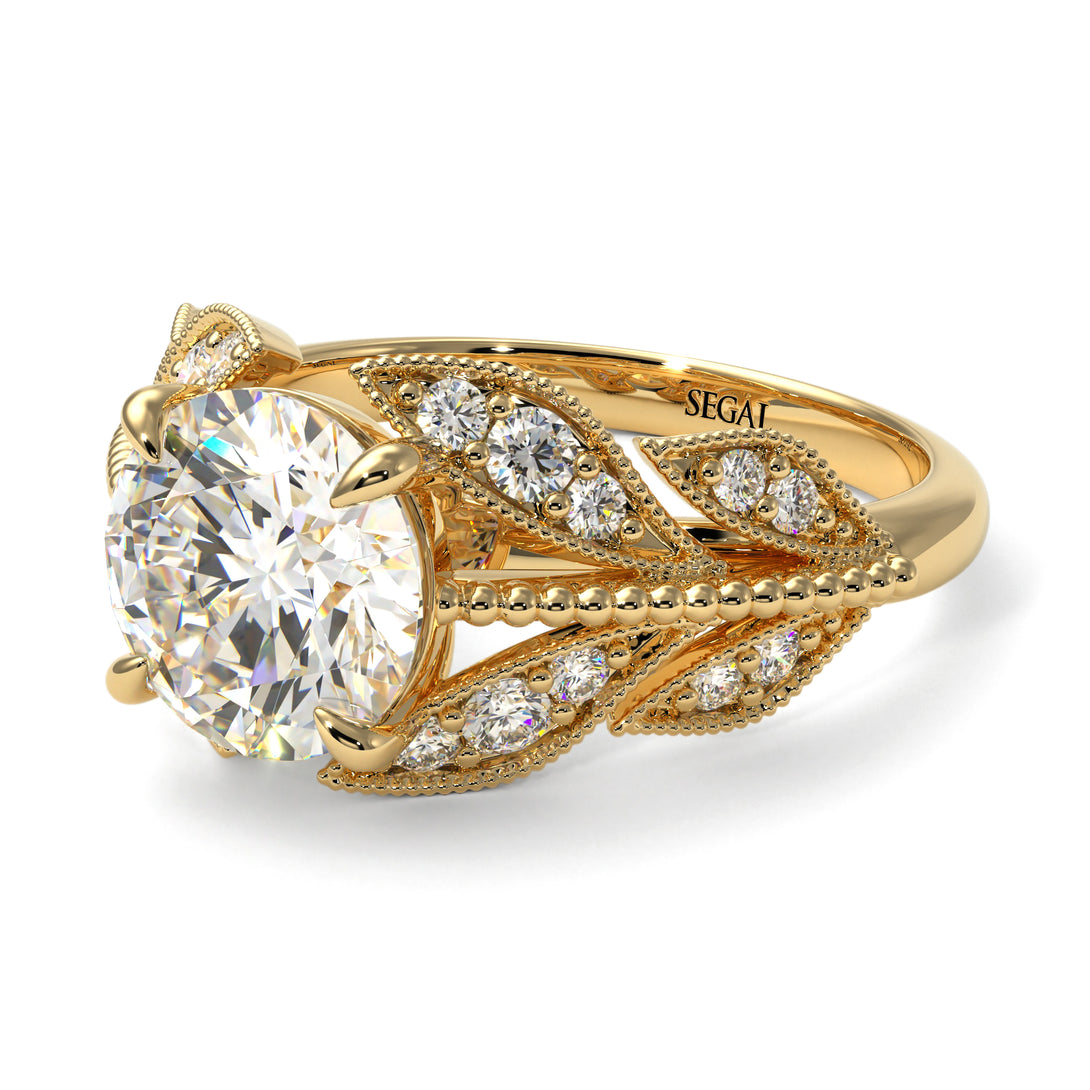 Diamond Majestic Leaf Gold Engagement Ring - Makenna No. 1