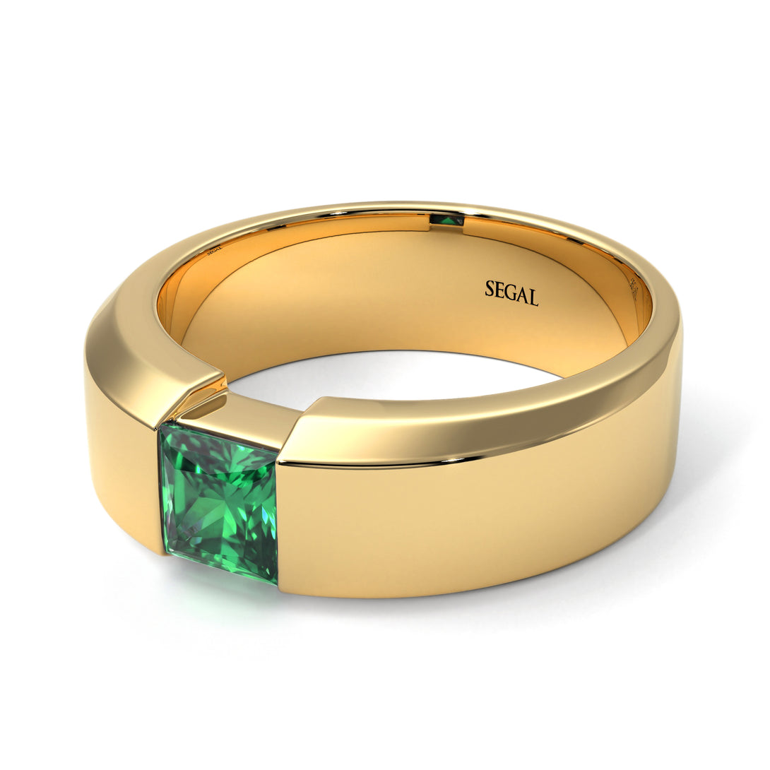 Princess Cut Emerald Solitaire Wedding Band - Lane No. 4