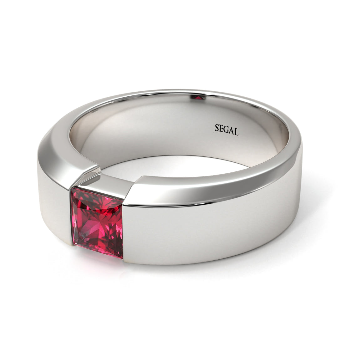 Princess Cut Ruby Solitaire Wedding Band - Lane No. 12