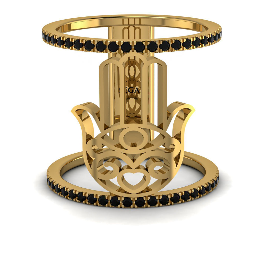 Unique Black Diamond Hamsah Ring - Raven No. 7