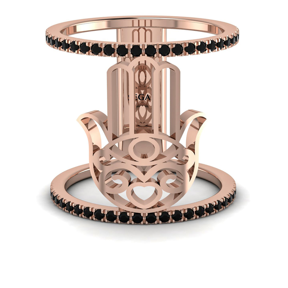 Unique Black Diamond Hamsah Ring - Raven No. 8