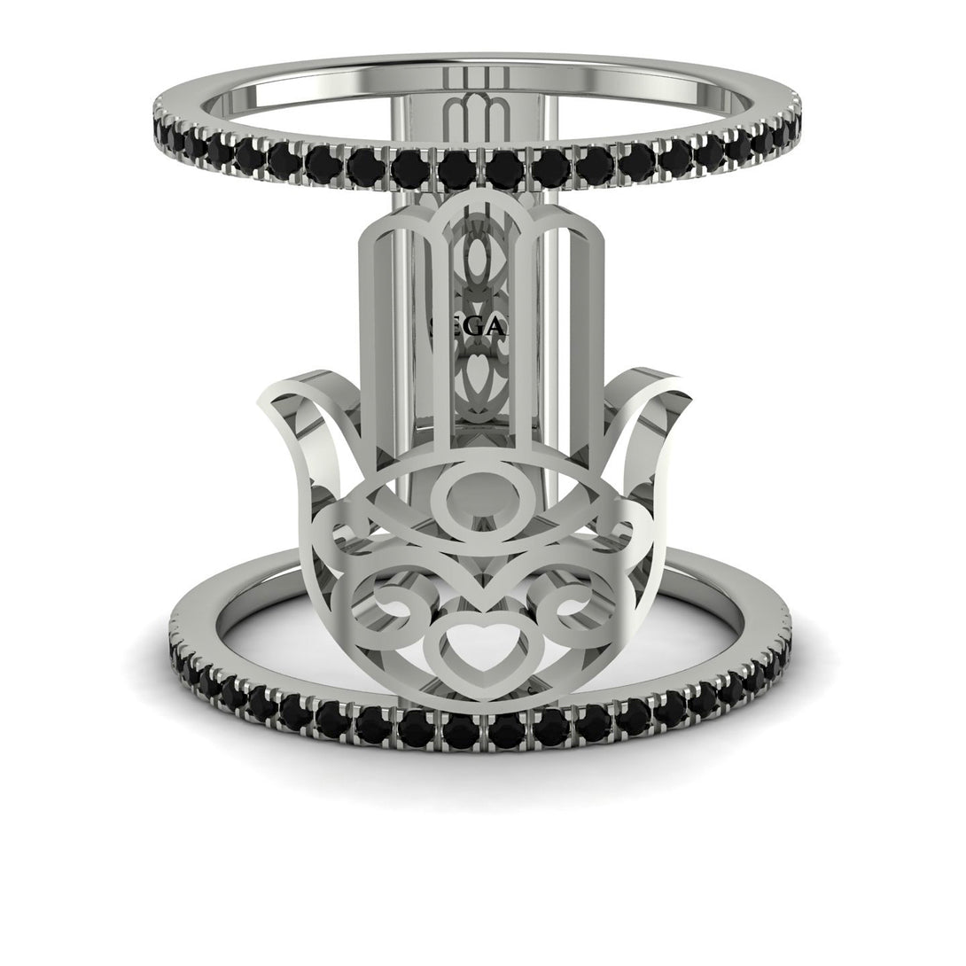 Unique Black Diamond Hamsah Ring - Raven No. 9