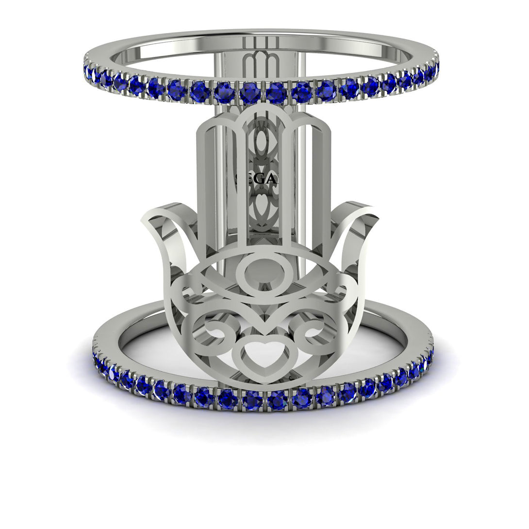 Unique Sapphire Hamsah Ring - Raven No. 15