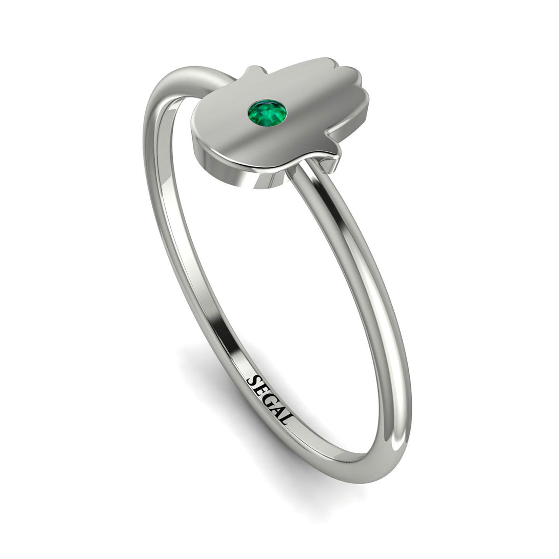 Minimalist Emerald Hamsah Ring - Linda No. 6