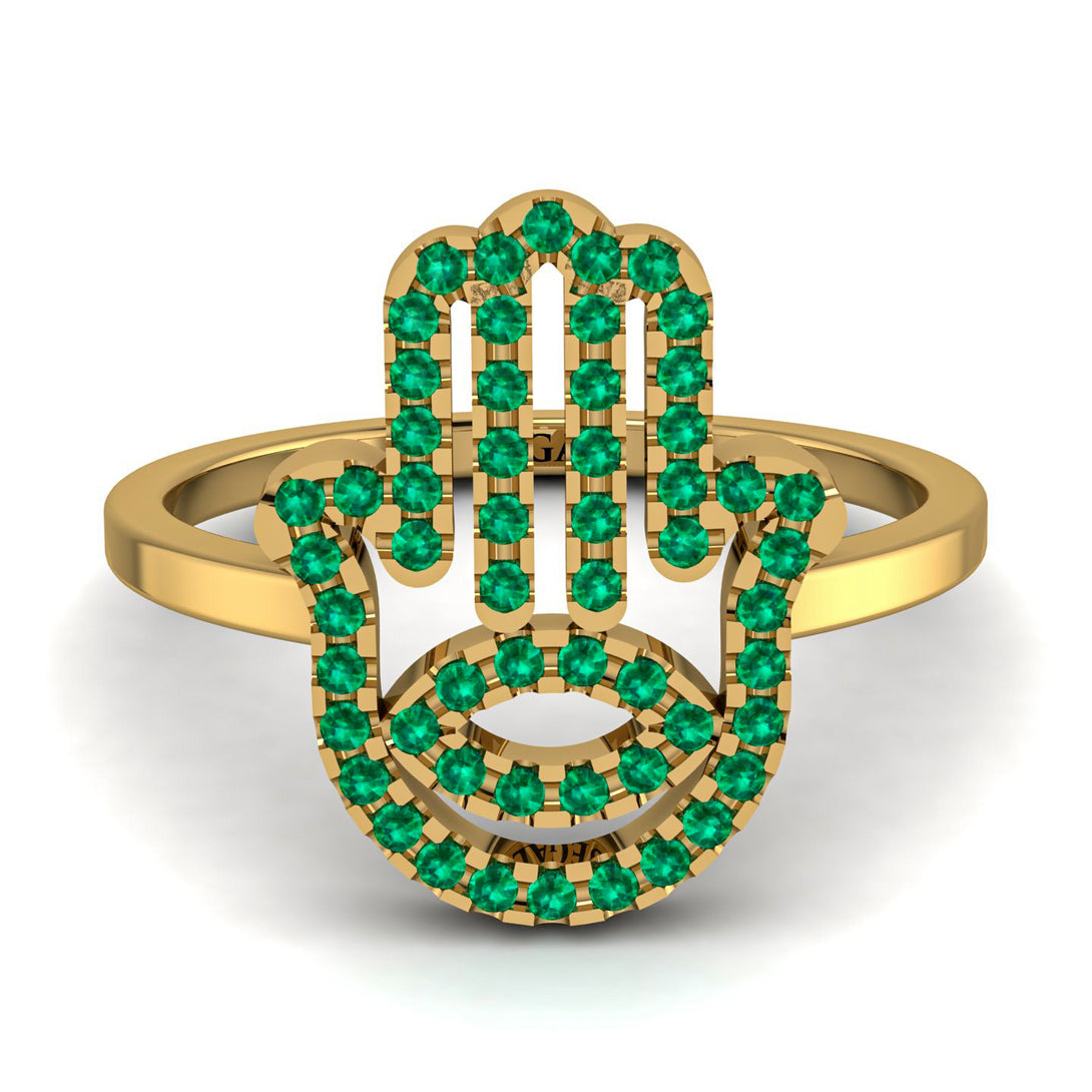 Glamorous Hamsa Emerald Ring - Meredith No. 4
