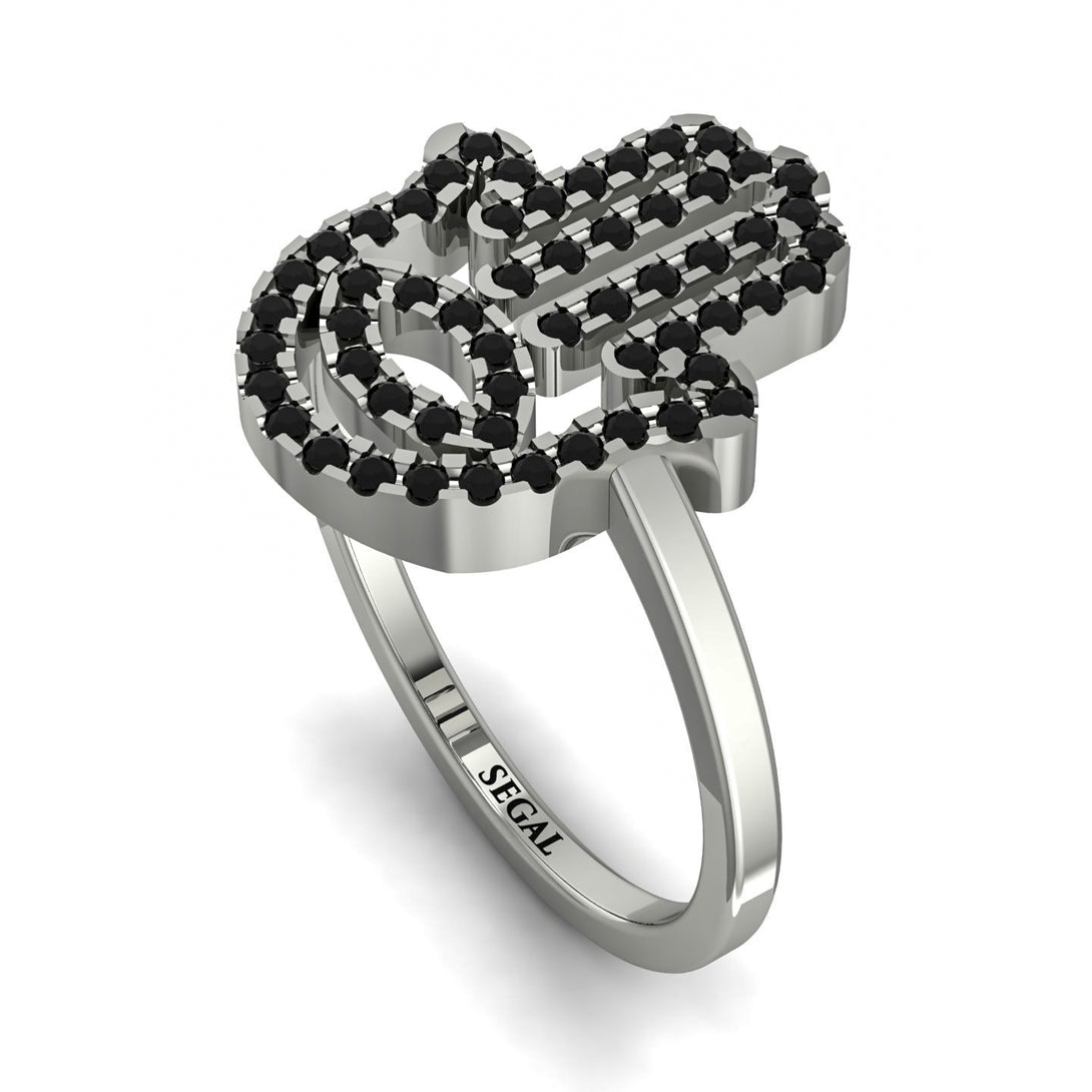 Glamorous Hamsa Black Diamond Ring - Meredith No. 9