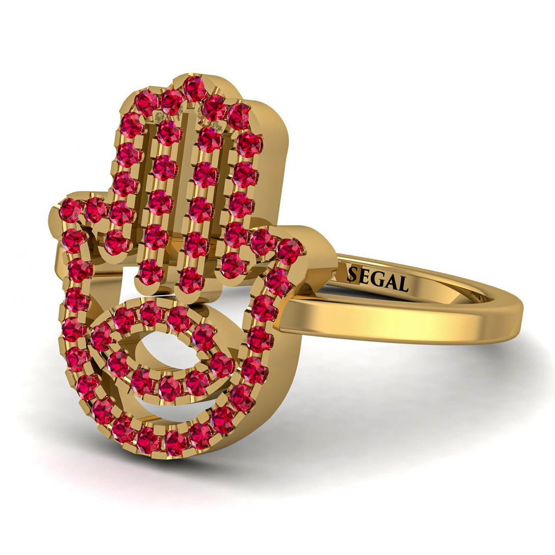 Glamorous Hamsa Ruby Ring - Meredith No. 10